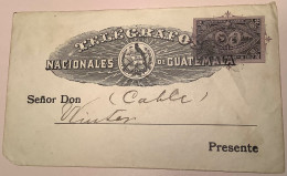 Guatemala 1898 TELEGRAFOS 2c Postal Stationery Envelope For Telegraph&Telegrams H&G1   (entier Train Boat Bird Quezal - Guatemala