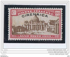 CIRENAICA:  1925  ANNO  SANTO  -  60 C.+30 C. CARMINIO  E  BRUNO  L. -  SASS. 20 - Cirenaica