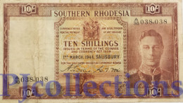 SOUTHERN RHODESIA 10 SHILLINGS 1944 PICK 9b F/VF GOOD SERIAL NUMBER A/30 038038 RARE - Rhodesië