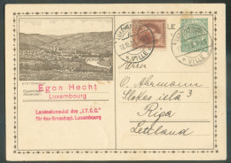E.P. Carte Armoirie 35c. Ill. (ECHTERNACH) + Tp 50c. Josephine-Charlotte Obl. Dc LUXEMBOURG VILLE 18.10.1928 Vers Riga ( - Stamped Stationery