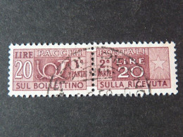 ITALIA Repubblica Pacchi -1955- "Corno Cifra" £. 20 Varietà Filigrana USº (descrizione) - Pacchi Postali