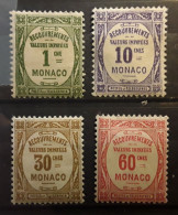 MONACO TAXE 1924 - 1925, Serie Complète Recouvrements Yvert 13 / 16 Neufs * MH TB - Impuesto