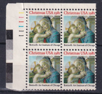 Noël États-Unis 1981 EN BLOC DE 4 ET BORD DE FEUILLE 11111 - Plate Blocks & Sheetlets