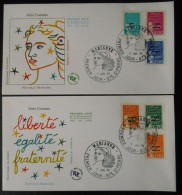 Lot De 2 Enveloppes Premier Jour Marianne Du 14 Juillet Luquet Surchargée St Pierre Et Miquelon  Saint Pierre 7 Janv 98 - Usados