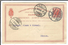 DANEMARK Ca.1908: CP Entier De 10 Ore De Copenhague Pour Zürich (Suisse) - Interi Postali