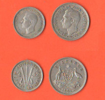 Australia 3 Three + 6 Six Pence 1947 E 1951 Australie King Georgius VI° Silver Coins - Sixpence