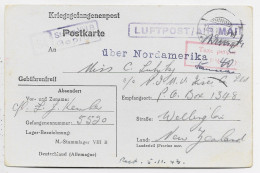 GERMANY POSTKARTE STALAG  TO WELLINGTON NEW ZEALAND  18.7.1943 LUFT POST AIR MAIL + TAXE PERCUE 40PM UBER NORDAMERIKA - Briefe U. Dokumente