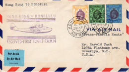China Hong Kong To Honolulu Hawaii 1937 Clipper F.A.M.14  FFC / Erstflugbrief - Covers & Documents
