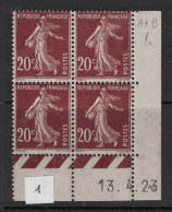 France 1907 - Yvert 139 - Coin Daté Du 13-4-23 - Neuf Gomme Altérée - Semeuse 20c Brun-rouge - ....-1929