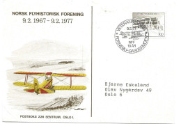 Norway 1977 Special Card With Special  Cancellation "Veteranflyging "   Veteran Plane -9.2.77 - Lettres & Documents