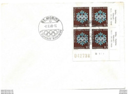 T1 - 42 - Enveloppe Suisse Avec Bloc De 4 Timbres Olympqiues - 8.2.48. St Moritz - Inverno1948: St-Moritz