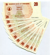 Zimbabwe 2006 P40 20 Dollar Bearer Check Unc X 10 Consecutive Note Lot - AA - Zimbabwe