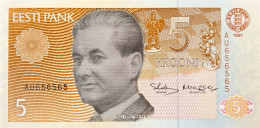 Estonia 5 Krooni, P-71a (1991) - 656565 Serial Number - UNC - Estonie