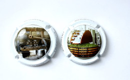 2 Capsules Ou Plaques De Muselet  CHAMPAGNE Générique Pressoir Traditionnel, En Pierre - Colecciones