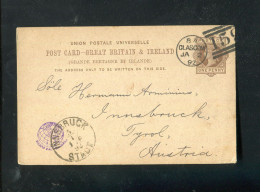 "GROSSBRITANIEN" 1892, Postkarte K1 "GLASGOW", Nummernstempel, Nach Innsbruck (70085) - Brieven En Documenten