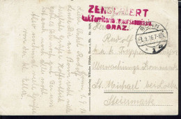 Correspondance De Bonn Sur CPA 1-9-1916 Pour St Michael Id Obersteiermark. Censure Kuk Territoria Sur Kommission De Graz - Andere & Zonder Classificatie