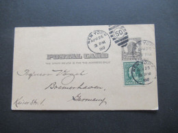 USA 1910 Ganzsache Mit Zusatzfrankatur Stempel New York 50 Nach Bremerhaven / Schiffspost - Covers & Documents