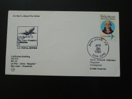 Lettre Premier Vol First Flight Cover Puerto Rico Frankfurt DC10 Lufthansa 1981 - Porto Rico