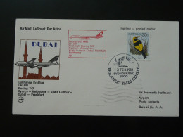 Lettre Premier Vol First Flight Cover Sydney Dubai Boeing 747 Lufthansa 1982  - Brieven En Documenten