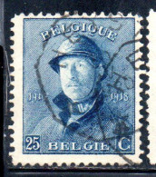 BELGIQUE BELGIE BELGIO BELGIUM 1919 KING ROI ALBERT I IN TRENCH HELMET 25c USED OBLITERE' USATO - 1918 Croix-Rouge