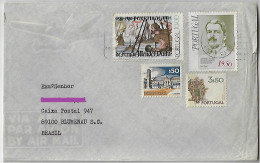 Portugal 1981 Airmail Cover Sent From Faro To Blumenau Brazil Stamp Fernão Mendes Pinto + João Chagas + 2 Definitive - Briefe U. Dokumente