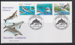 MARINE LIFE - NEW CALEDONIA - 2005 - DOPLHINS SET OF 3 ON ILLUSTRATED FDC  - Dolphins