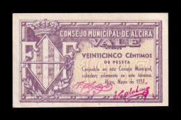 España Spain Billete Local Guerra Civil Alcira 25 Céntimos 1937 Sc- AUnc - Otros & Sin Clasificación