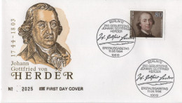 Germany Deutschland 1994 FDC Johann Gottfried Von Herder, German Philosopher, Theologian, Poet, Canceled In Berlin - 1991-2000