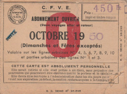 ABONNEMENT OUVRIER OCTOBRE 1950 - Ohne Zuordnung