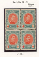 Croix-rouge - N°132A En Bloc De 4** (MNH) + Variété : Frange Sous Le U De BELGIQUE - 1914-1915 Rotes Kreuz