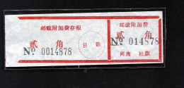 CHINA CHINE  HENAN SHEQI 473300   ADDED CHARGE LABEL (ACL) 0.20 YUAN - Autres & Non Classés