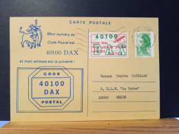 Code Postal. Carte Postale, Liberté De Gandon 2222, Frappe Bleue Et Timbre-vignette Oblitéré 40100 DAX - Briefe U. Dokumente