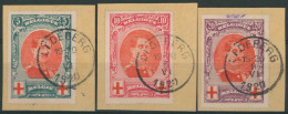 Croix-rouge - Série Complète çàd N°132/34 Sur Fragment Obl Simple Cercle "Ledeberg" (1920) - 1914-1915 Rotes Kreuz