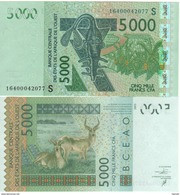 GUINEA  BISSAU   5'000 Francs  P917Sp  CFA  Issued  2016  ( Antelopes At Back ) UNC - Guinee-Bissau