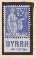 BANDE PUB -N°370 -TYPE PAIX -90 C BLEU   - Obl - PUB BYRRH / VIN CAPITEUX (MAURY 250 ) - Gebruikt