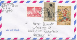 Japan Air Mail Cover Sent To Germany DDR 18-10-1990 With Topic Stamps - Corréo Aéreo