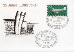 Germany Deutschland 1984 Postcard 35 Jahre Luftbrucke, Aviation Plane Airplane, 100 Jahre Strom Fur Berlin - 1981-1990