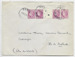 FRANCE  MAZELIN 1FR50 BANDE DE 4 INTERPANNEAU LETTRE COVER PARIS 7.8.1947 AU TARIF GARE MONTPARNASSE AU TARIF - 1945-47 Cérès De Mazelin