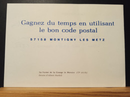 Code Postal. Carte De Voeux,  57158  MONTIGNY  Les  METZ - Brieven En Documenten