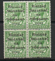 Ireland 1922 Dollard Rialtas Overprint On ½d Green Block Of 4, Rialtas Badly Damaged Top Left, MNH + Crease, SG 1 - Ungebraucht