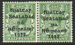 Ireland 1922 Harrison Rialtas Overprint ½d Coil Pair, Hinged Mint, SG 26 - Neufs
