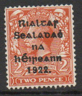 Ireland 1922 Thom Rialtas Overprint On 2d Orange Die I, MNH, SG 33 - Neufs