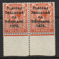 Ireland 1922 Thom Rialtas Overprint On 2d Orange Die I Bottom Marginal Pair, MNH, SG 33 - Unused Stamps