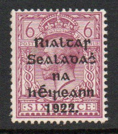 Ireland 1922 Thom Rialtas Overprint On 6d Deep Reddish-purple, Hinged Mint, SG 39a - Neufs