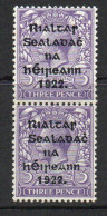 Ireland 1922 Thom Rialtas Overprint On 3d Violet Pair, R Over S Variety Bottom Stamp, Hinged At Top, SG 36 - Unused Stamps