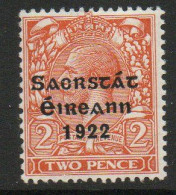 Ireland 1922-3 Saorstat Overprint On 2d Orange, Very Lightly Hinged Mint, SG 55 - Ungebraucht