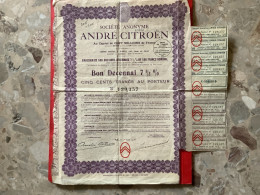 Bon Décennal 7 1/2 % Cinq Cents Francs Au Porteur  André Citroën - Sin Clasificación