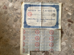 Compagnie Française Mines Du Laurium Grece Action De Deux Cent Cinquante Francs Au Porteur - Bergbau