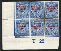 Ireland 1922-3 Saorstat Overprint On 2½d Bright Blue, T22 Control Block Of 6, Hinge Marks & Some Splitting, SG 56 - Nuevos