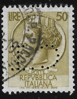 PERFIN ITALIA REPUBBLICA - 1958: SIRACUSANA - Valore Da Lire 50 Usato Filigrana Stelle (PERFIN) - In Ottime Condizioni. - Perfin